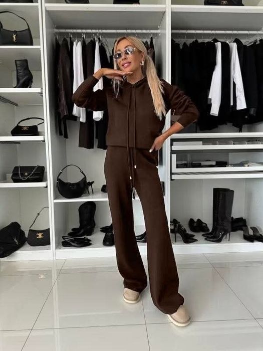 Czekoladowy dzianinowy komplet dresowy dres Varlesca chicaca XS S M L