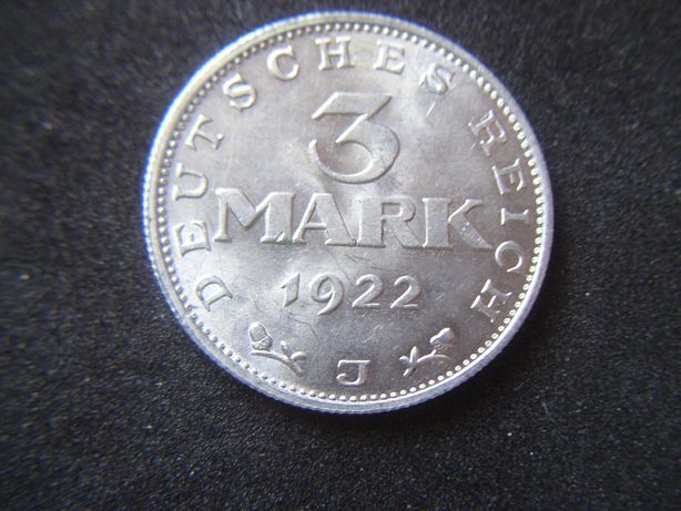 Stare monety 3 marki 1922 J Niemcy Konstytucja stan menniczy .2/