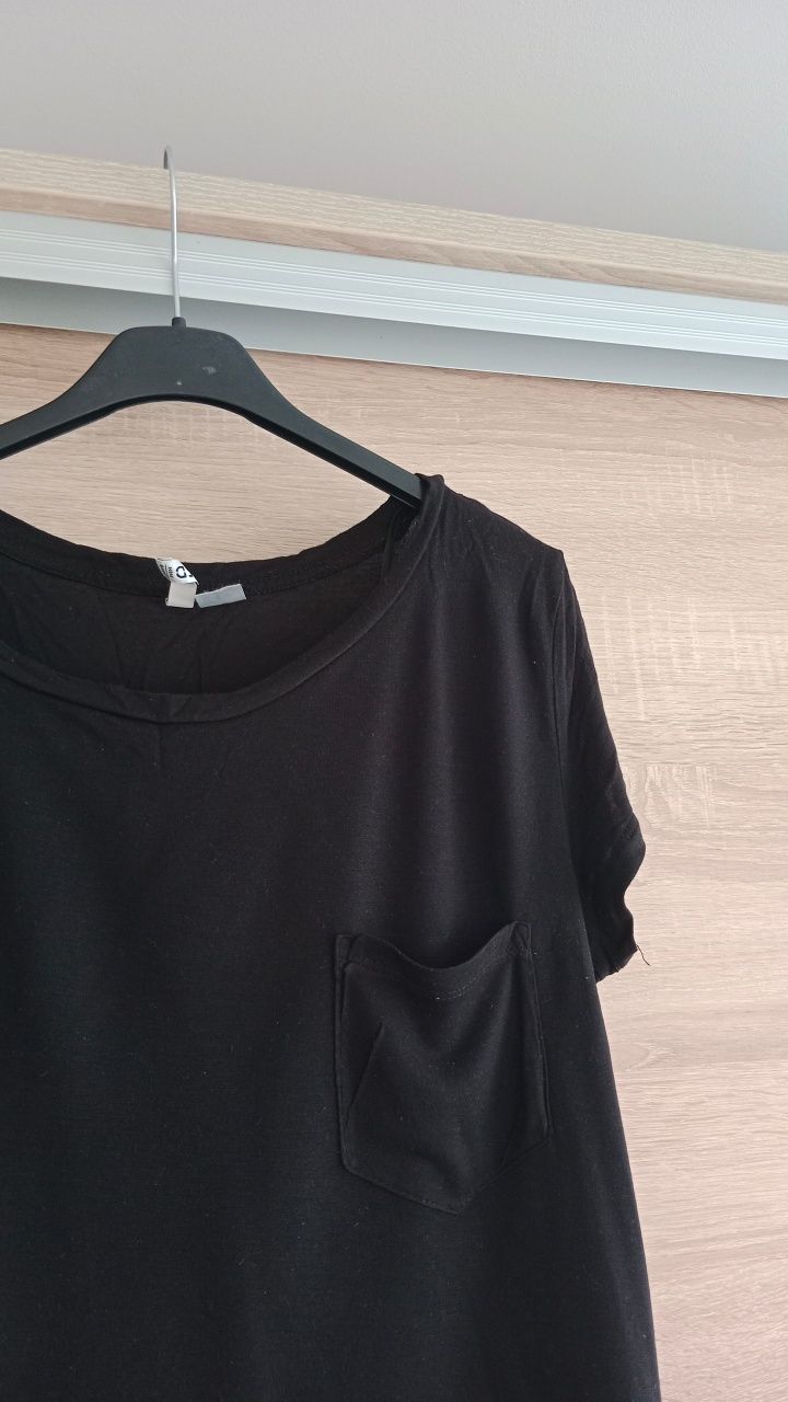 Czarny t-shirt damski z krótkim rękawem h&M m