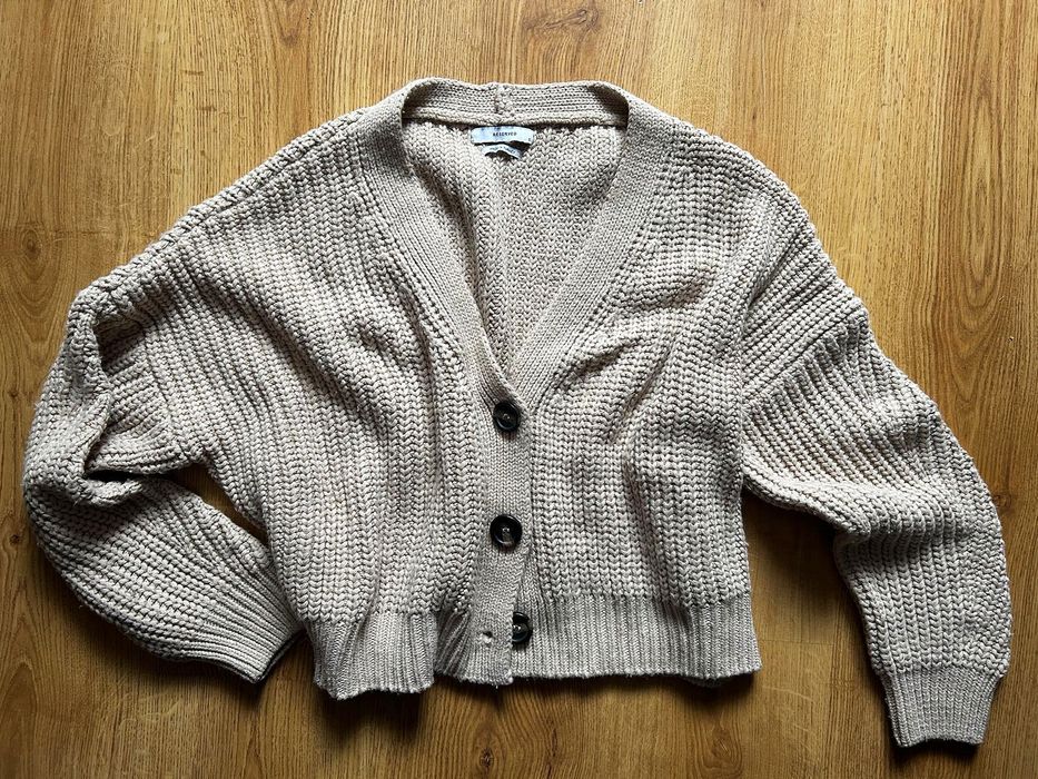 Sweter damski rozpinany gruby krótki kardigan S M