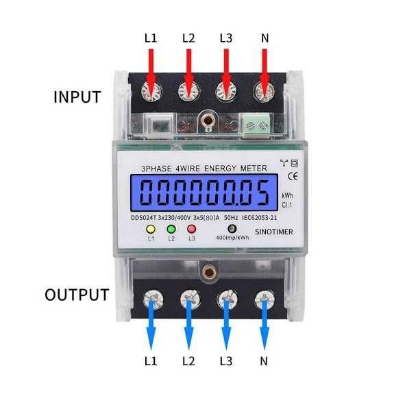 Счетчик электроэнергии трехфазный DDS024T на дин рейку 5(80)А 3X230V