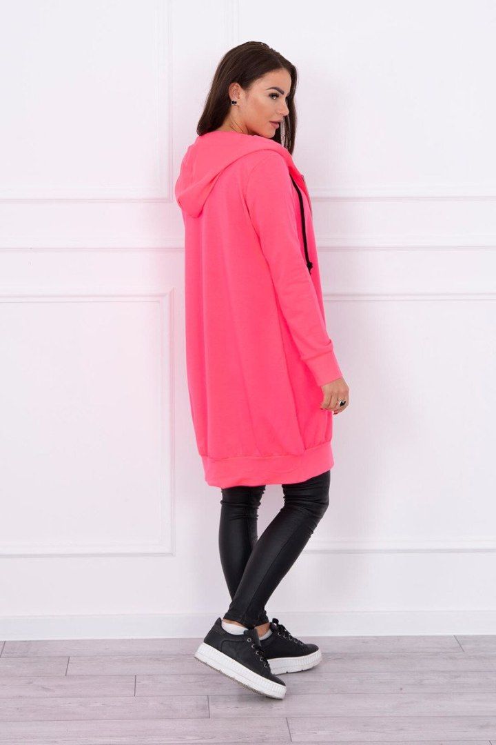 Bluza sukienkowa różowy neon z kapturem i zamkiem | Długa | UNI