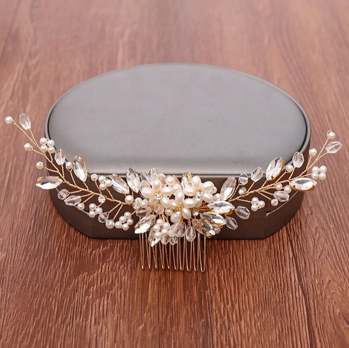 Ozdoba ślubna weselna na włosy do włosów złoto kryształy perły NOWA we