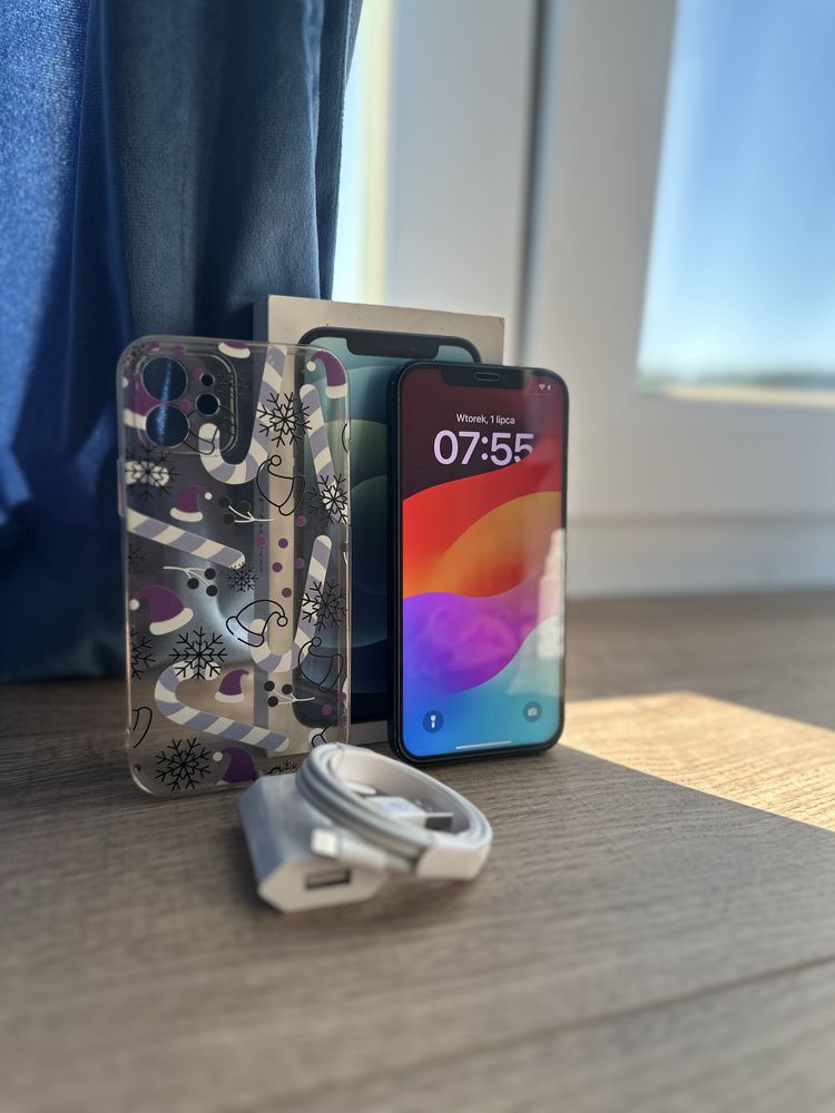Iphone 12 64gb niebieski + pełny zestaw