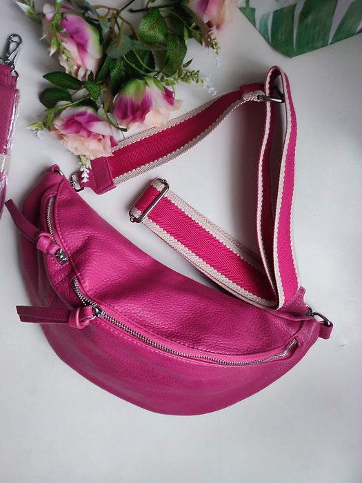 Piękna fuksjowa torba torebka nerka XL eko-skóra 2 paski biskupi róż