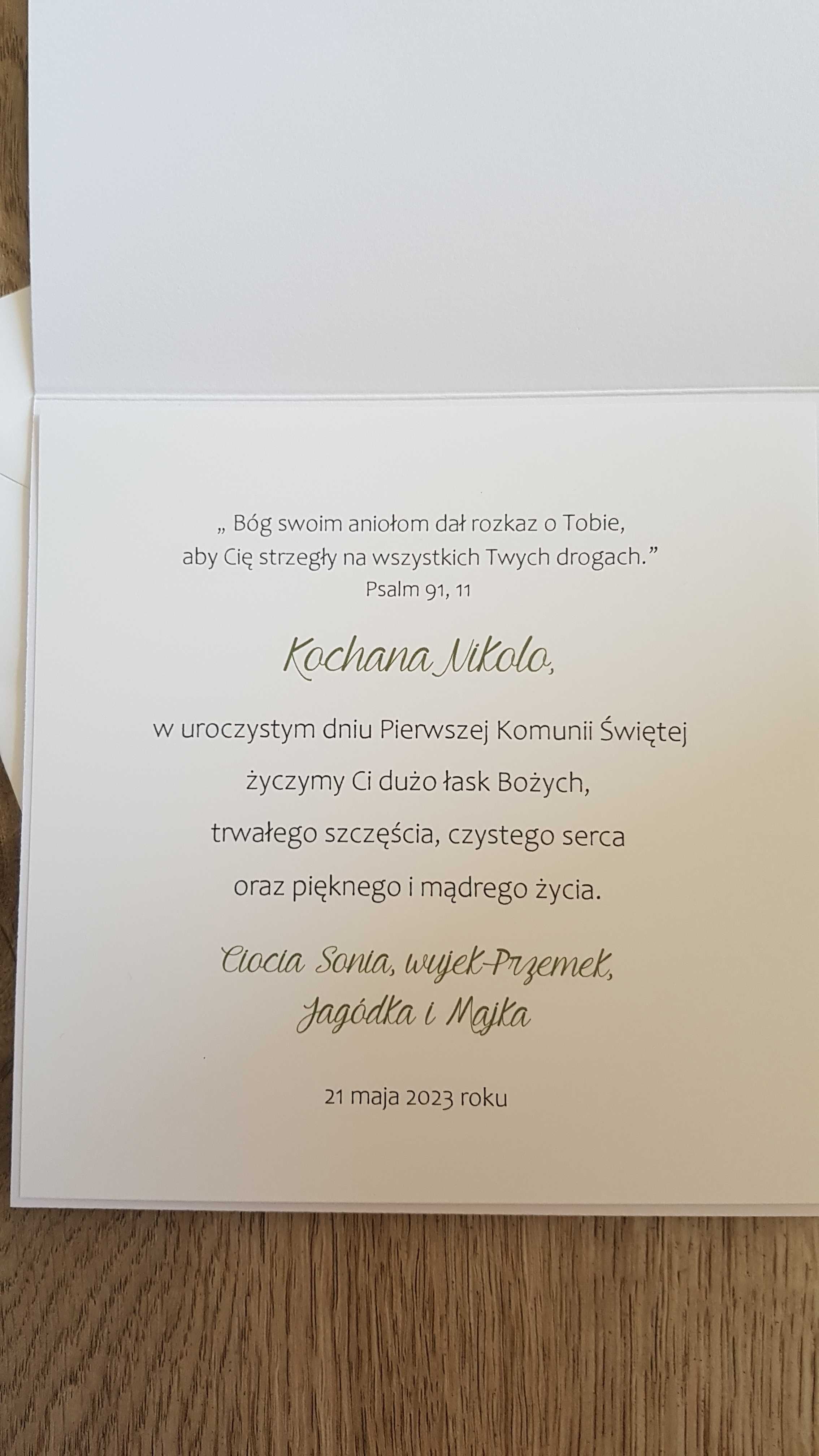 Kartka na komunię wiankowa, personalizowana, ręcznie robiona