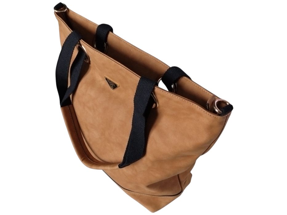 Torebka Damska Shopper Z Przegrodą Duża Brązowa Praktyczna Torba