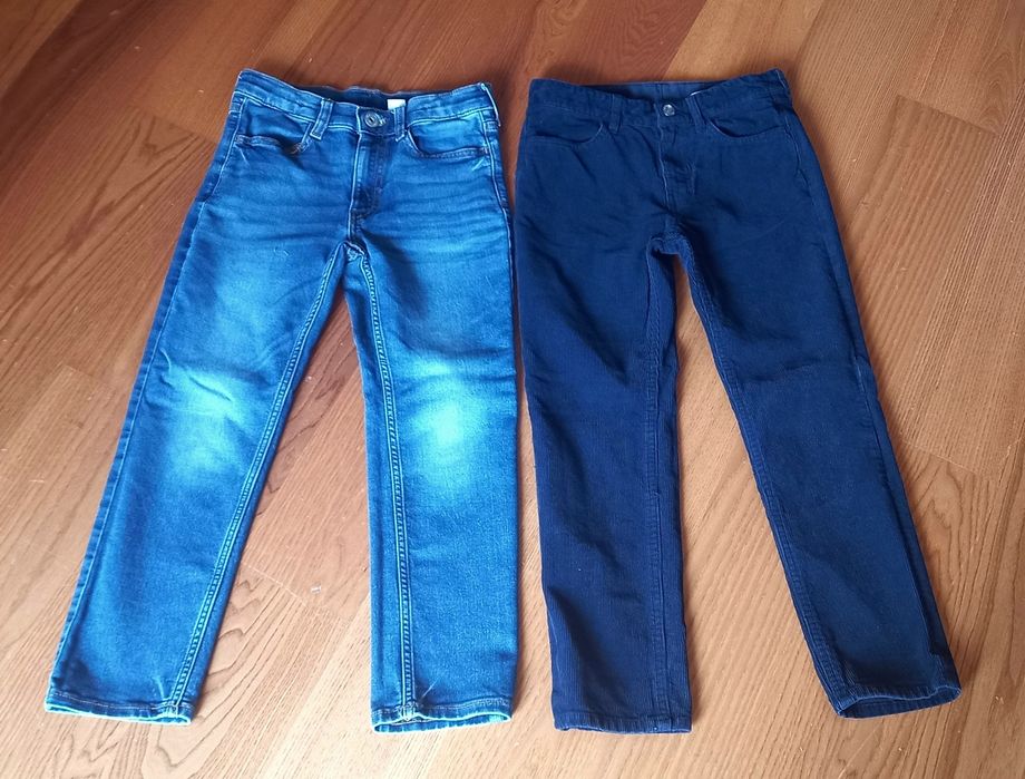 2x Spodnie HM jeansy i sztruksy rozm 140