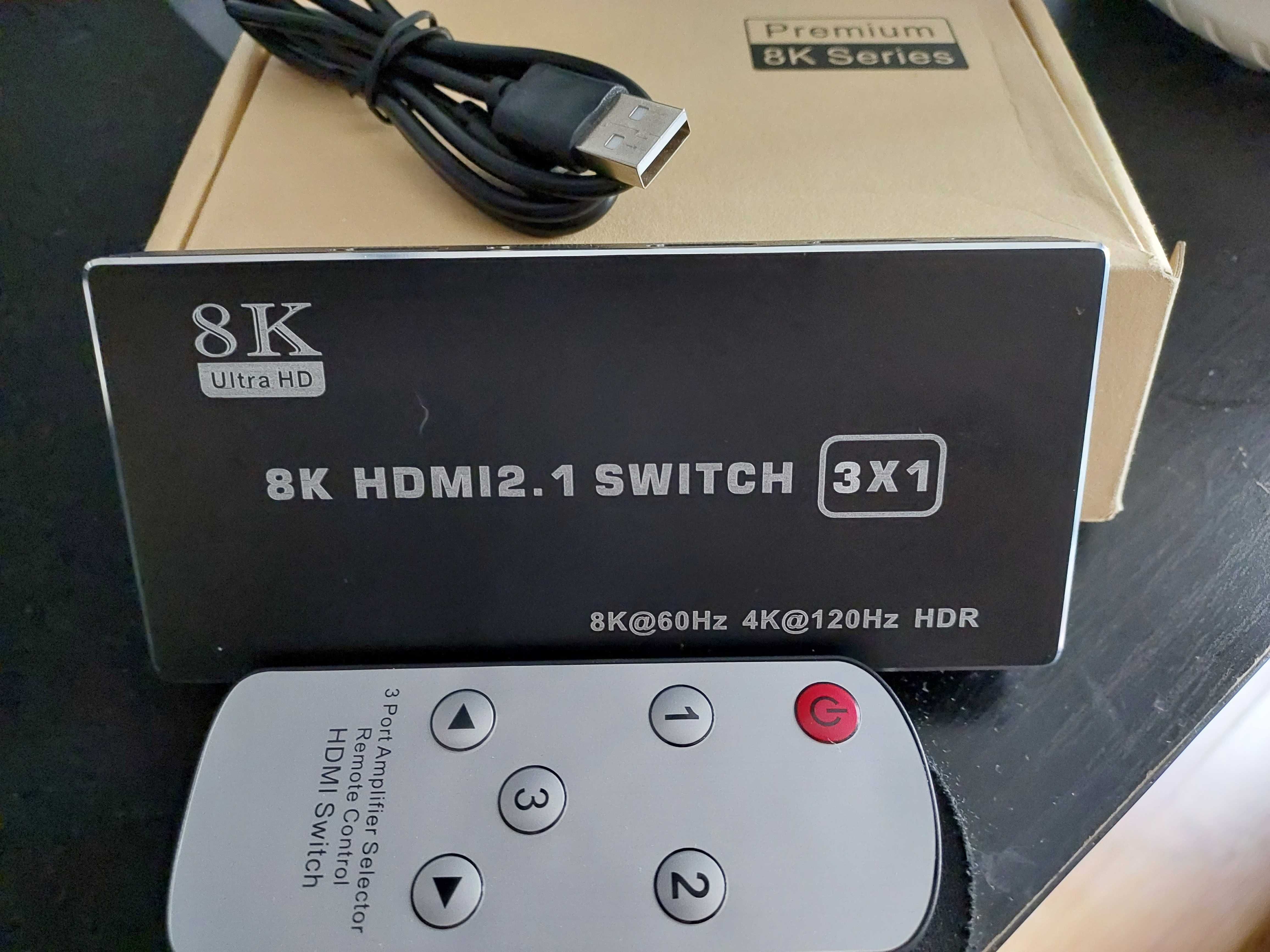 HDMI 2.1 Switch 3 Port In 1 Out 8K 60Hz 4K 120Hz HDR