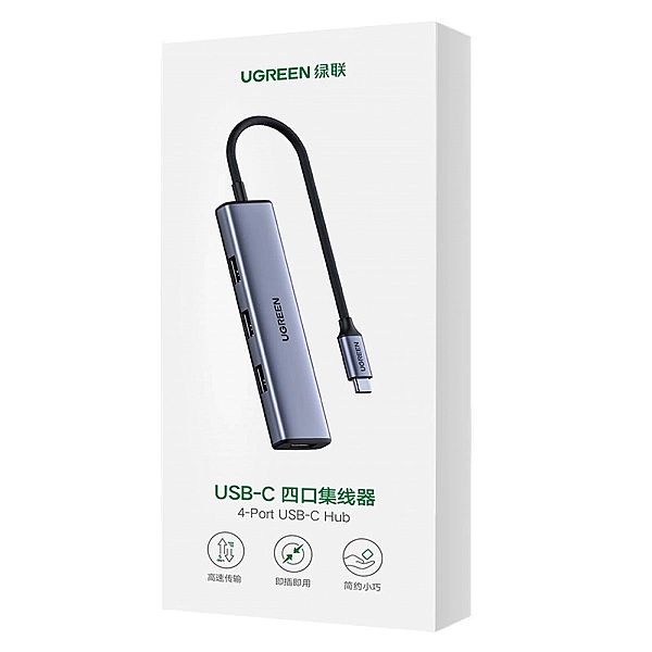Ugreen rozdzielacz HUB USB Typ C - 4x USB 3.2 Gen 1 srebrny (CM473, 20
