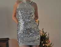 Cekinowa sukienka mini  srebna karnawal rozmiar S