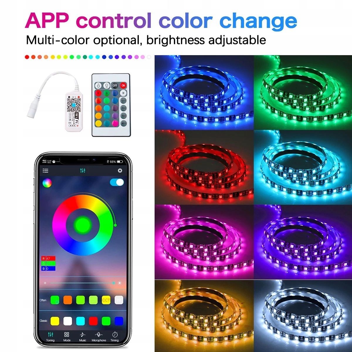 Taśma Led Rgb 5050 10M (2X5M) 300 Led Wifi Bluetooth Aplikacja