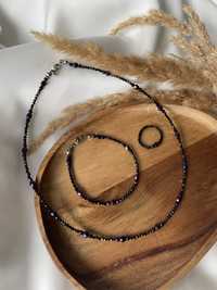 Naszyjnik, bransoletka i pierscionek z kamieni naturalnych spinel hema