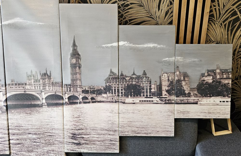 Ogromny gigantyczny duzy obraz tryptyk Londyn London Tamiza 210x100