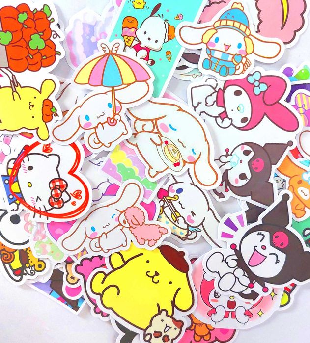 zestaw 50 sztuk naklejek Pompompurin Kuromi Cinnamoroll  Hello Kitty