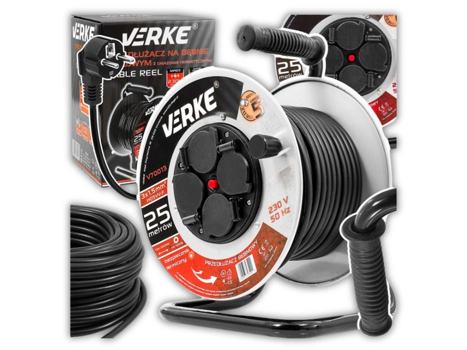 PRZEDŁUŻACZ BĘBNOWY Mocny Budowlany 25m 3x1,5 4 Gniazda - WYPRZEDAŻ