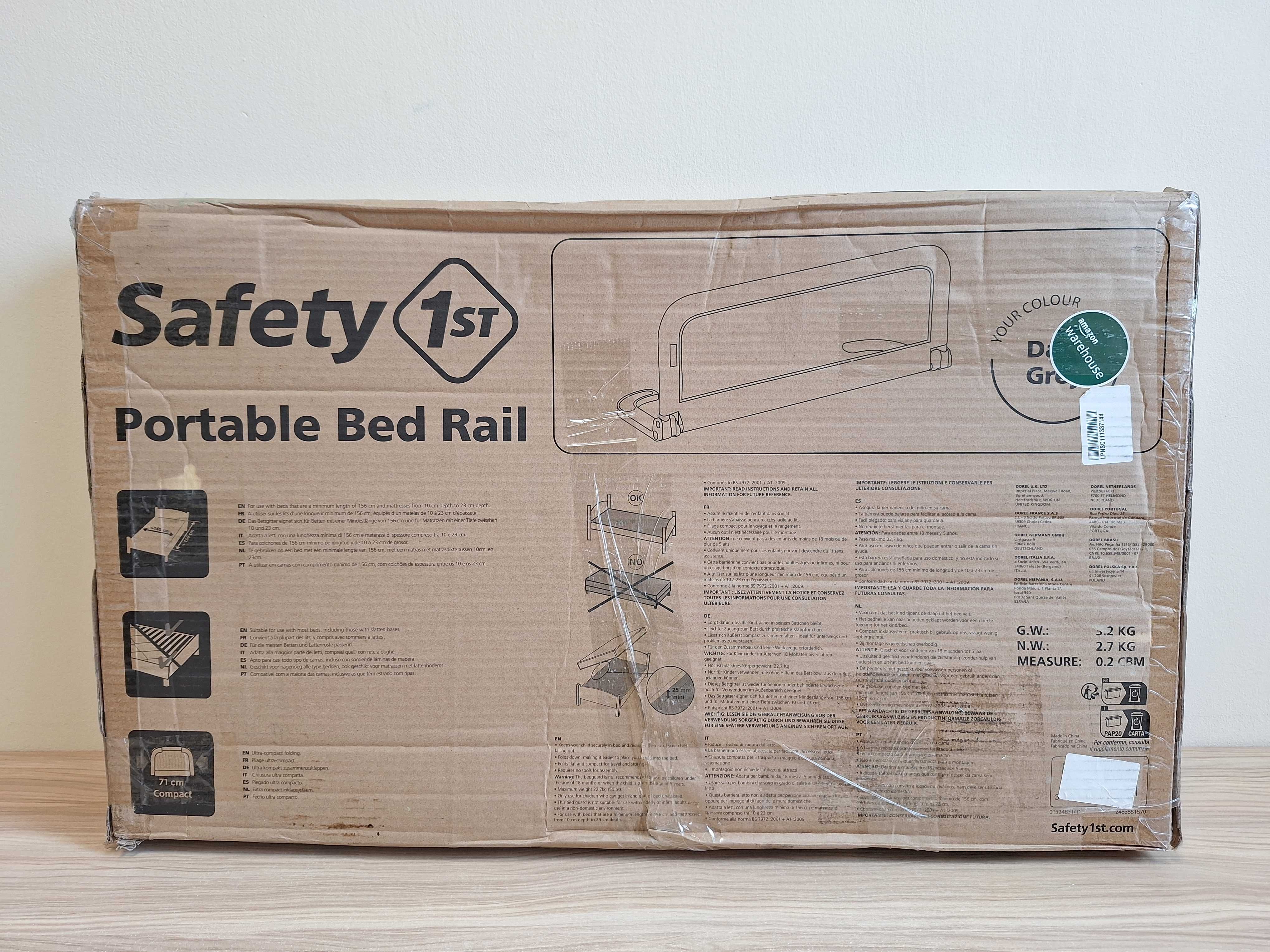 Barierka składana do łóżeczka Safety 1st 106x42 cm ciemnoszara A