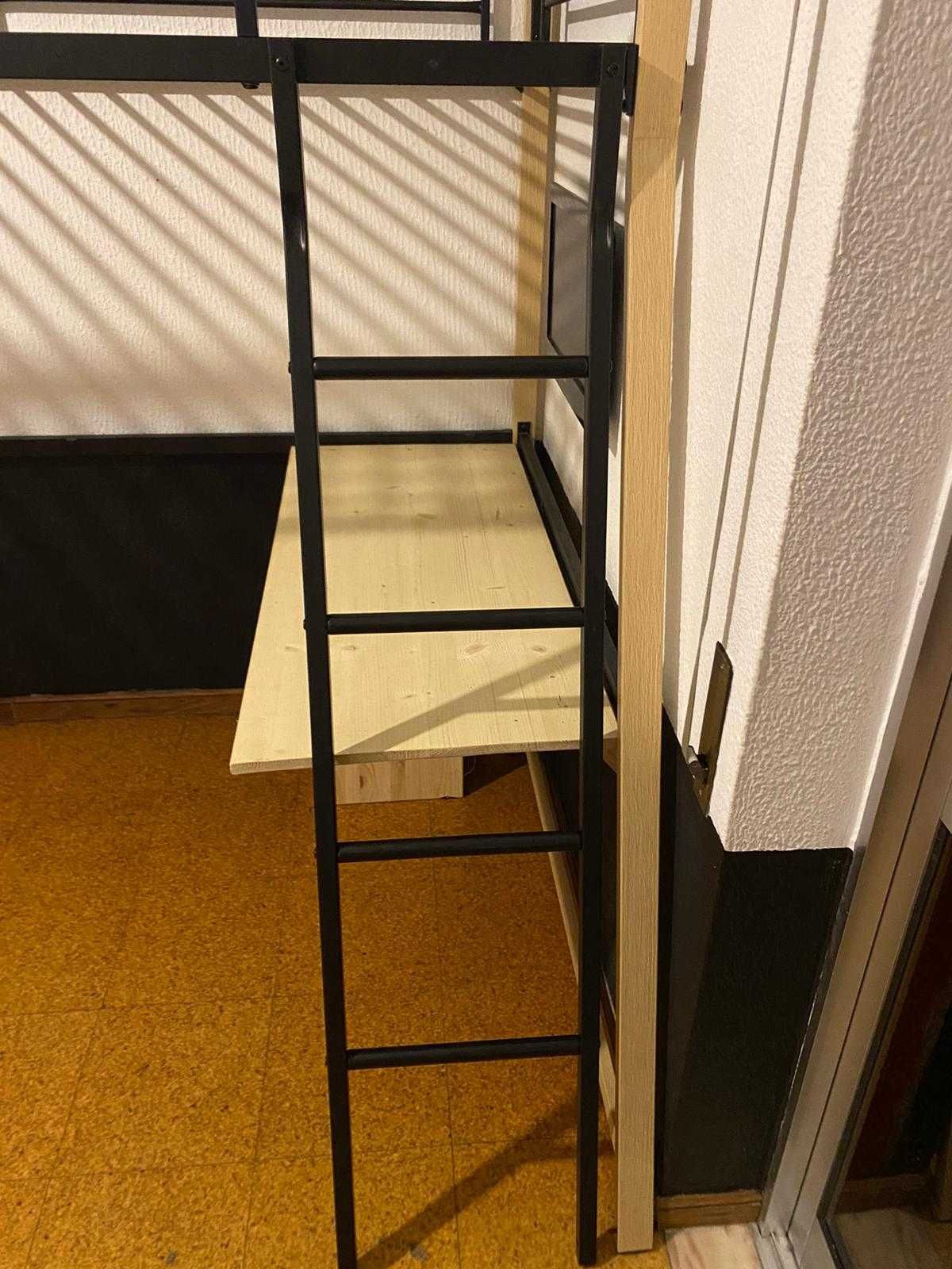 Cama alta MALICIA VENTE-UNIQUE Preto, Natural claro 90x190