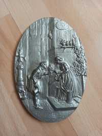 Medalion Platera cynowa Płaskorzeźba Plakietka Medal  Stary Obrazek