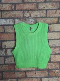 Krótka kamizelka bezrękawnik H&M neonowy zielony bluzka sweter 38 10 M