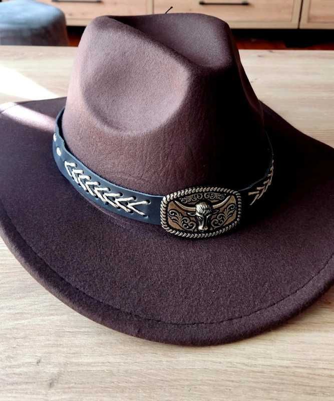 Kapelusz brązowy ciemny brąz kowbojski klasyczny uniwersalny wild west