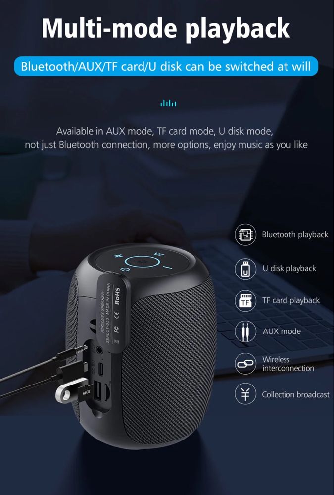 Zealot S53 10Вт Портативная Bluetooth Колонка, IPX6