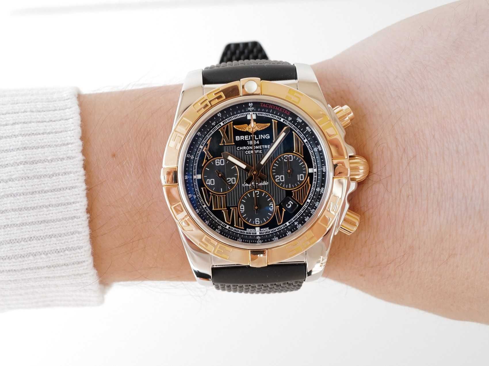 Breitling Chronomat 44 Steel Gold Arabic Numerals Rubber Strap