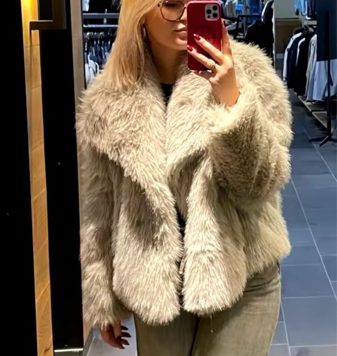 Futerko kożuszek damska kurtka płaszcz futro kożuch modna ramoneska