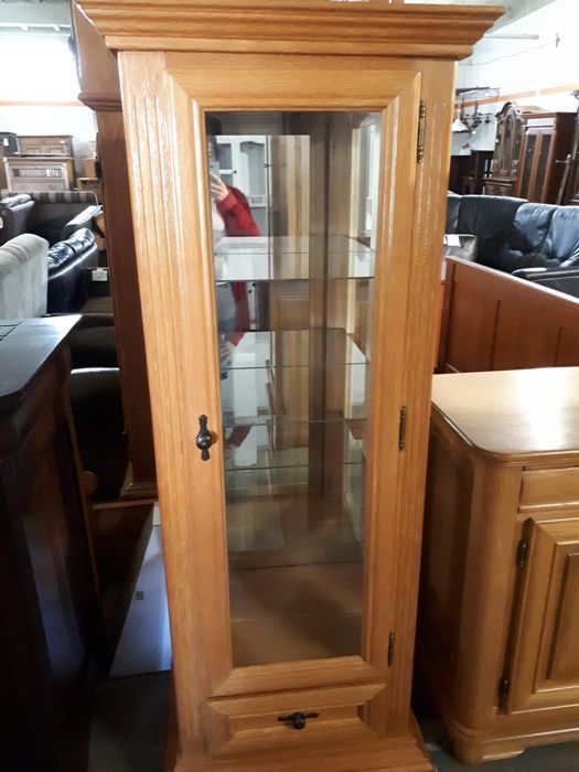 Witryna witrynka gablota drewniana dębowa jasna stan bdb FV DOWÓZ