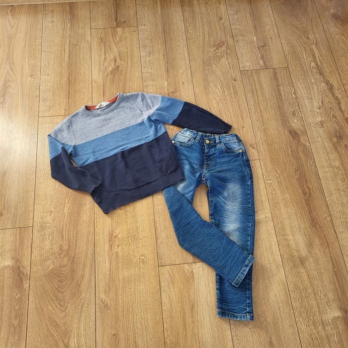 Zestaw sweterek h&m I spodnie jeansy 116