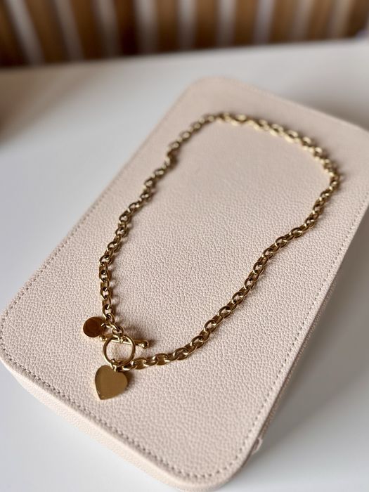 Naszyjnik stal chirurgiczna nierdzewna t-bar serce gruby