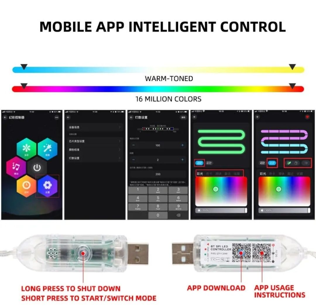Taśma LED RGB BT, 10 metrów,lampki choinkowe