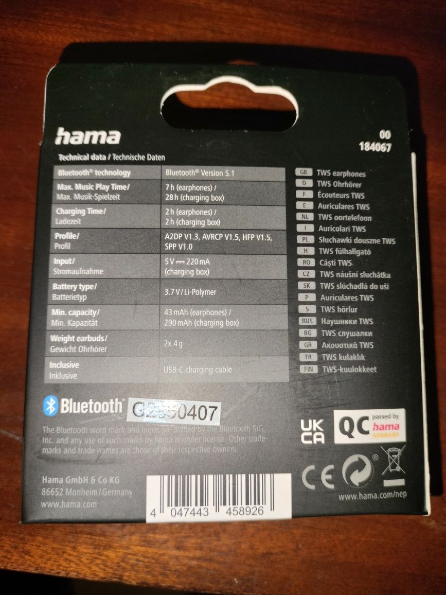 Słuchawki douszne Bluetooth Hama