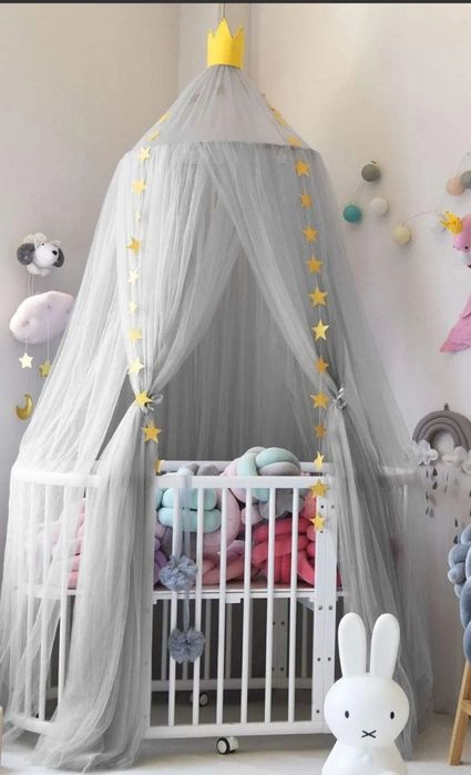 Szary baldachim z włóczki, baldachim do łóżka Wenscha, zasłona do dzie