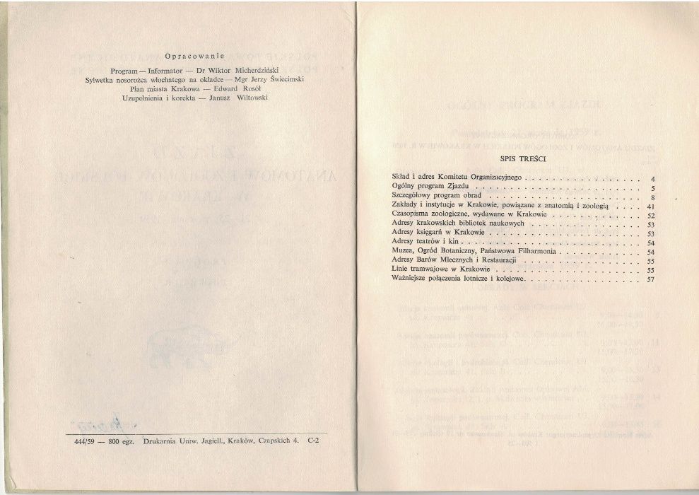 Zjazd Anatomów i Zoologów polskich. materiały 1959