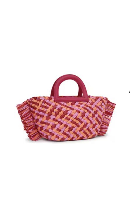 Fuksjowa torba z rączkami z rafii Tous Dora Różowa torebka
