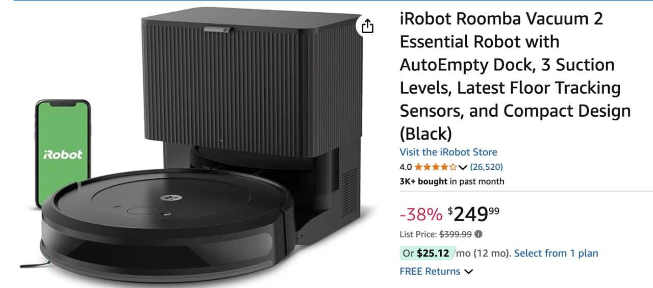 iRobot Roomba Vacuum 2 Essential з функцією автоочищення