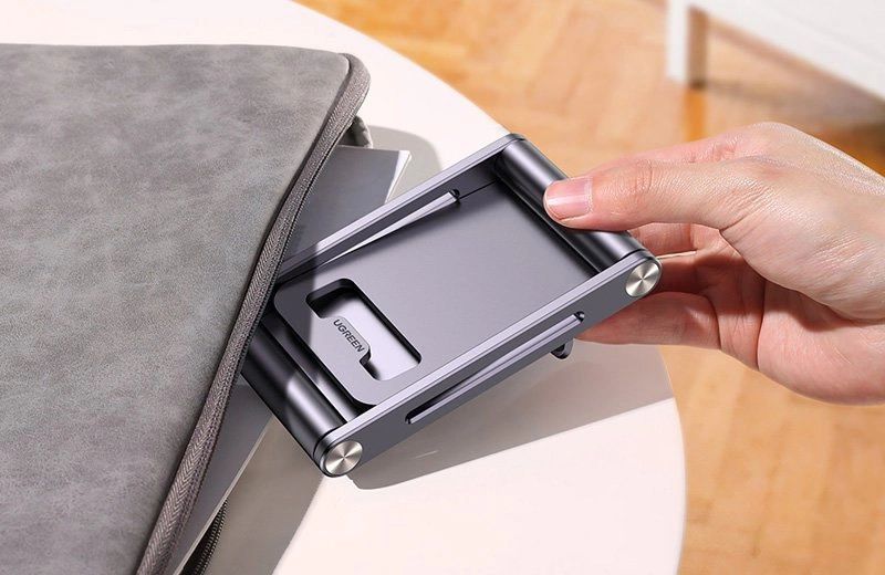Ugreen metalowa aluminiowa składana podstawka na telefon tablet szary