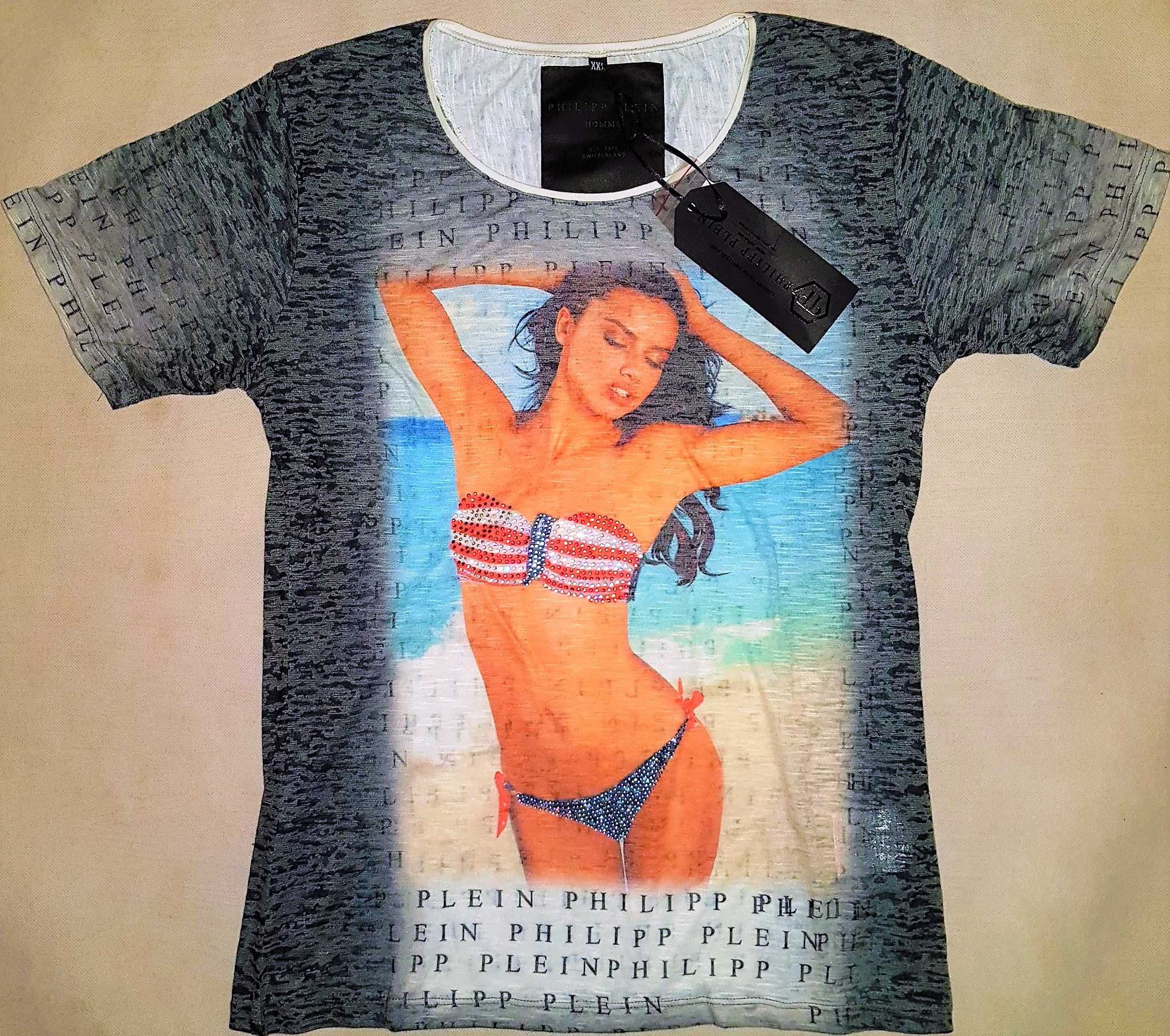 Nowy T-shirt Koszulka PHILIPP PLEIN szary melanż na prezent OKAZJA XXL