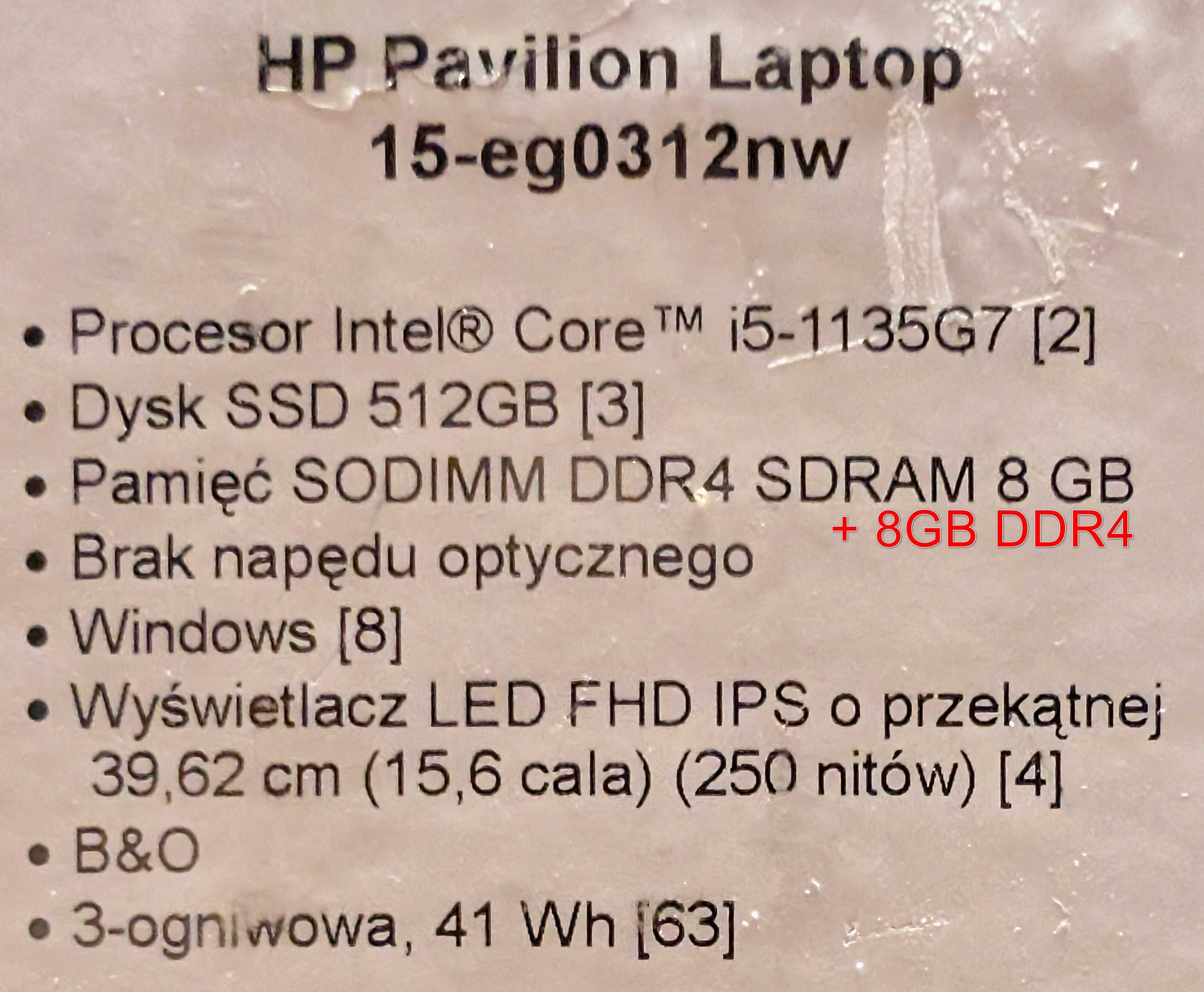 Laptop HP Pavilion 15-eg0312nw/15.6/i5-1135G7-4.2GHz/16GB/SSD512/Win11