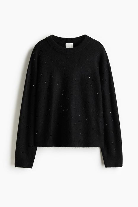 Sweter XS nowa kolekcja czarny wełna PROMOCJA pulower zdobiony