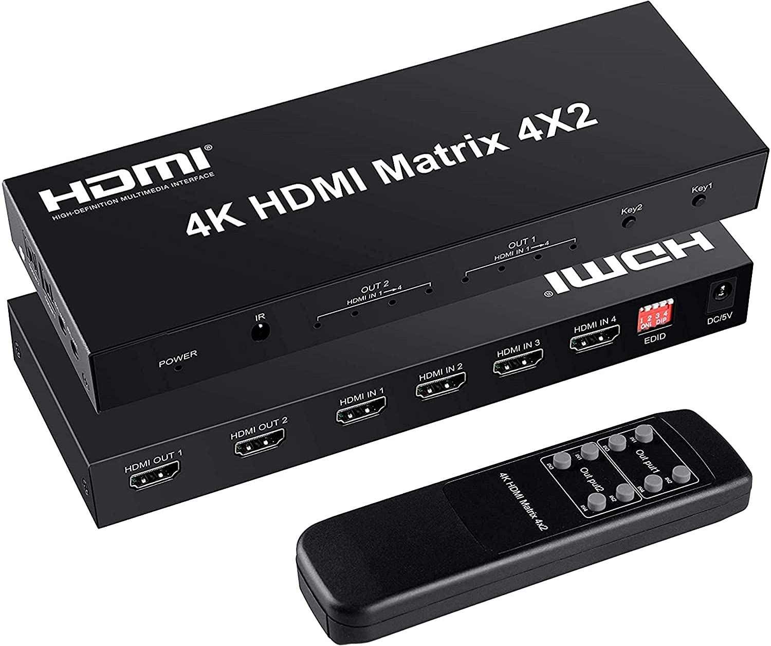 HDMI Matrix 4x2 rozdzielacz SWITCH SPLITTER + pilot Toslink Jack