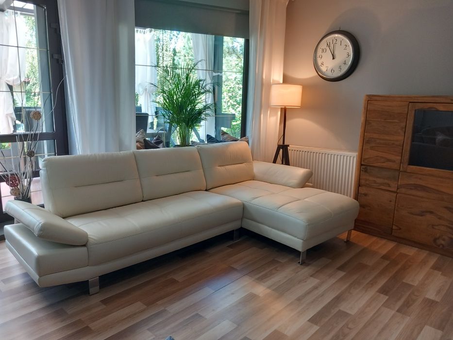 Nowa skórzana naturalna sofa z leżanką Ecru/ beż z Hoffner Niemcy