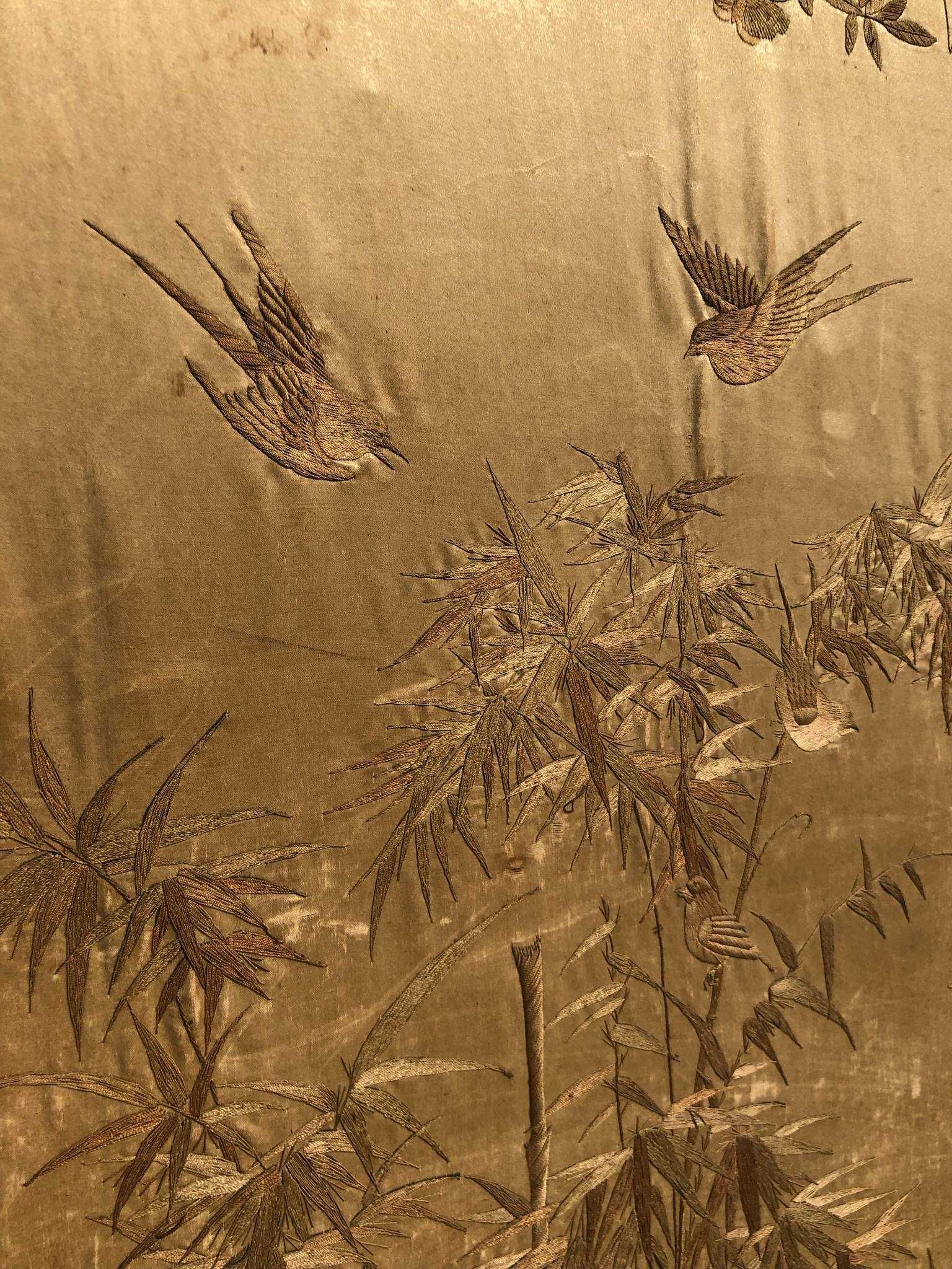 Quadro Seda Bordado Antigo Japonês Grande - 182cms x 111cms