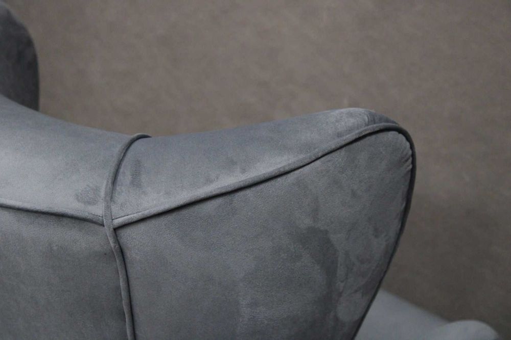 Fotel tapicerowany Uszak Moli popielaty drewniany BGM24.pl B 6320 -24%