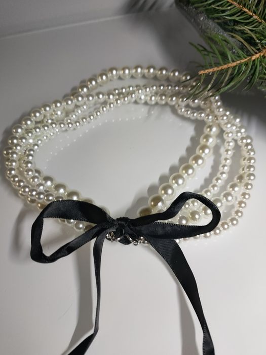 Kolia naszyjnik perełki choker kokarda