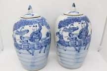 Potes Porcelana Chinesa Azul e Branco Kangxi Crianças e Dragão