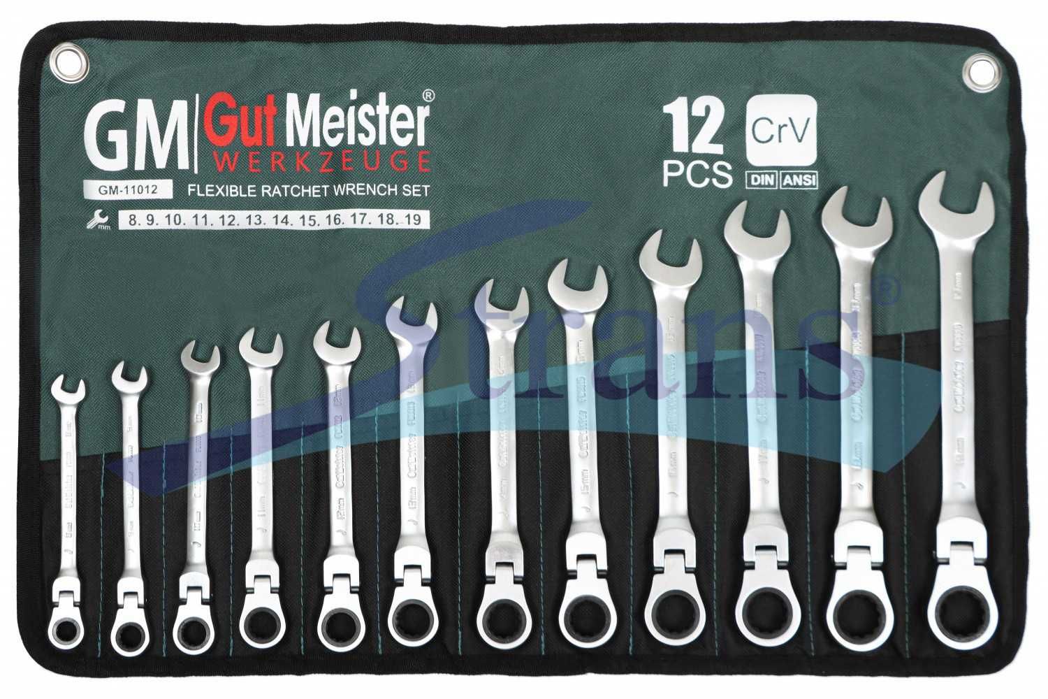Набір ключів з тріскачкою і шарніром 8-19мм 12 шт GUT MEISTER GM-11012