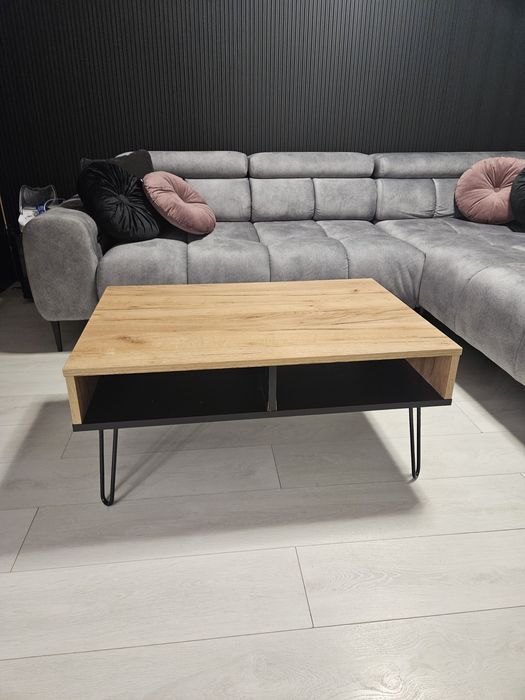 Stolik kawowy w kolorze dębu metalowe nogi Loft nowoczesny