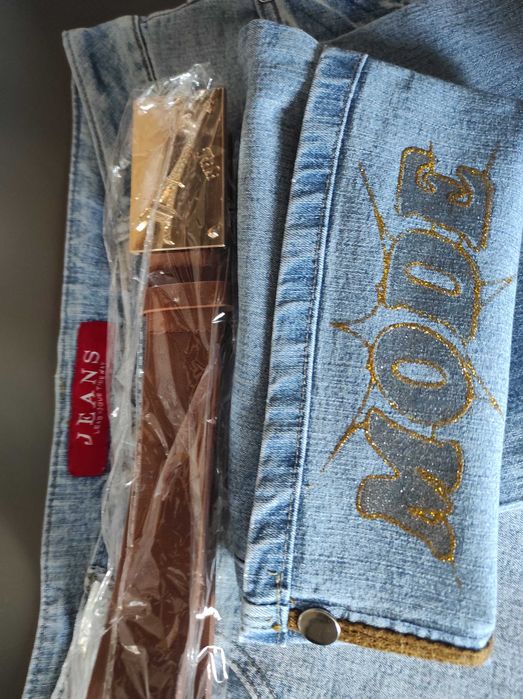 Spodnie jeansowe Capri z paskiem, rozmiar 31